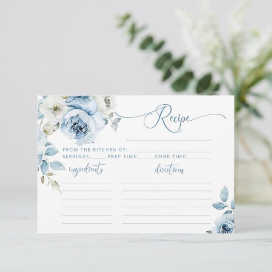 エレガントなダスティーブルーの花嫁のためのレシピカード (スタンド正面)
