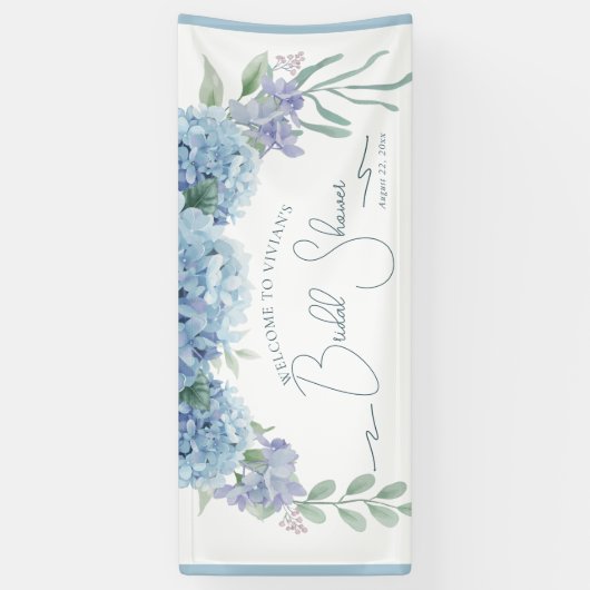 エレガントなダスティーブルーの花束 ブライダルシャワー 横断幕 (縦)