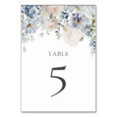 エレガントなダスティーブルーの花柄の結婚式テーブルナンバー テーブルナンバー (裏面)