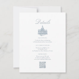 エレガントなダスティーブルーの花柄ボーダー結婚式詳細 ノートカード