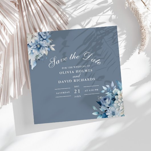 エレガントなダスティーブルーの野の花 Save the Date カード