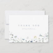 エレガントなダスティーブルーの野生の花のルスティックボーホーウェディング サンキューカード (正面)