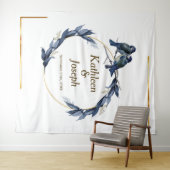 エレガントなダスティーブルーの鳥たち ウェディングバックドロップ タペストリー (インサイチュ(横))