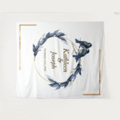 エレガントなダスティーブルーの鳥たち ウェディングバックドロップ タペストリー (正面(横))