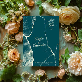エレガントなダスティーブルー＆クリーム大理石の「Save the Date」カード 招待状