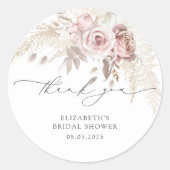 エレガントなダスティーローズのブッシュ ブライズシャワー サンクス ラウンドシール (正面)