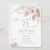エレガントなダスティーローズの花25周年記念結婚式 招待状 (正面)