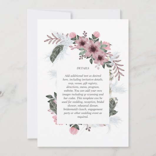 エレガントなダスティーローズアンパサンド フローラルアーチ ウェディング 招待状 (裏面)