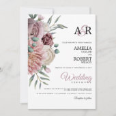 エレガントなダスティーローズピンクの水彩花 招待状 (正面)