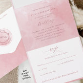 エレガントなダスティーローズ水彩画モノグラムウェディングオール オールインワン招待状