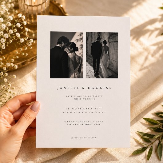 エレガントなダブルフォト結婚式招待状テンプレート 招待状