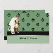 エレガントなダマスクグリーンの猫のウェディングセット招待状 招待状 (正面/裏面)