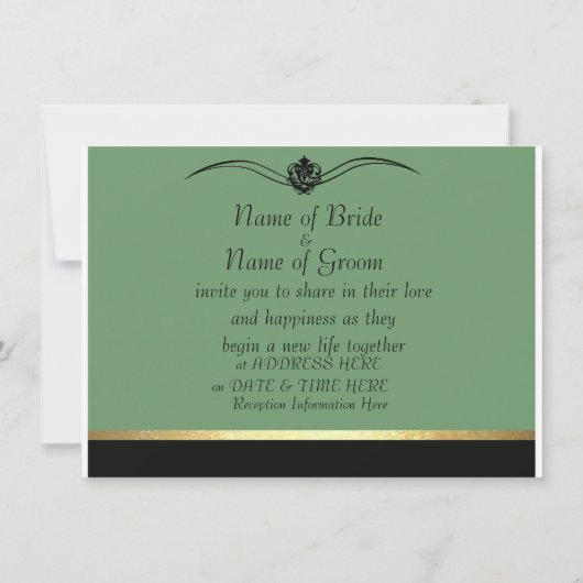 エレガントなダマスクグリーンの猫のウェディングセット招待状 招待状 (裏面)