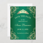 エレガントなダマスクグリーン　キンチェアラ　セーブ・ザ・デート ポストカード (正面/裏面)