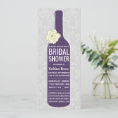 エレガントなダマスクパープルグレー | ワインブライダルシャワー 招待状 (スタンド正面)