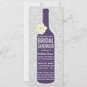 エレガントなダマスクパープルグレー | ワインブライダルシャワー 招待状 (正面)