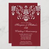 エレガントなダマスクレッドの結婚記念日招待状 招待状 (正面/裏面)