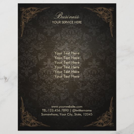 エレガントなダマスク柄 ヴィンテージブローシャー チラシ (正面)