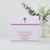 エレガントなダマスク柄 洗礼招待状（ラベンダー） 招待状 (スタンド正面)