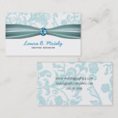 エレガントなダマスク織およびアクアマリンの名刺 名刺 (正面/裏面)