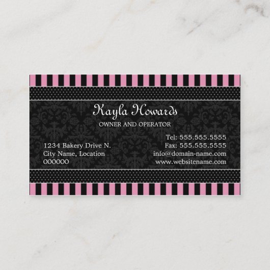 エレガントなダマスク織のカップケーキのベーカリー 名刺 (裏面)