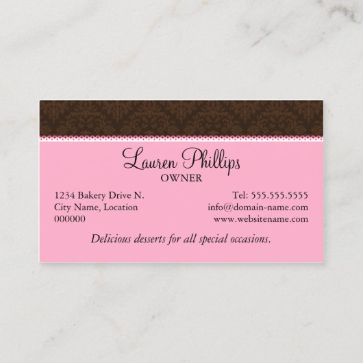 エレガントなダマスク織のケーキはベーカリーをぽんと鳴らします 名刺 (裏面)