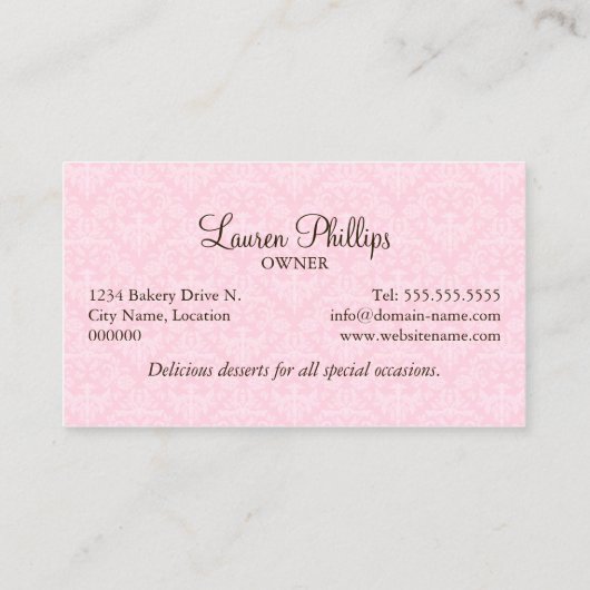 エレガントなダマスク織のケーキはベーカリーをぽんと鳴らします 名刺 (裏面)