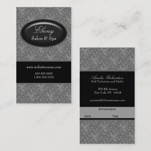 エレガントなダマスク織のサロンの灰色 予約カード (正面/裏面)