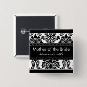 エレガントなダマスク織のブライダルパーティ-花嫁の母 缶バッジ (正面&裏面)