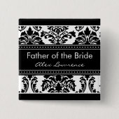 エレガントなダマスク織のブライダルパーティ-花嫁の父 缶バッジ (正面)