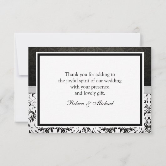 エレガントなダマスク織のモノグラムのサンキューカード サンキューカード (裏面)