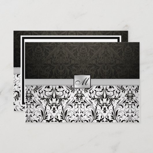 エレガントなダマスク織のモノグラムのサンキューカード サンキューカード (正面/裏面)