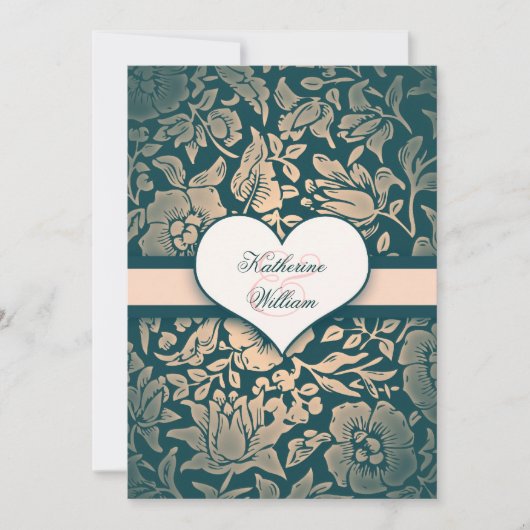 エレガントなダマスク織のリハーサルの夕食の招待状 招待状 (正面)