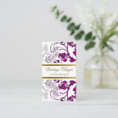 エレガントなダマスク織のヴィンテージの花の華麗さの紫色のワイン 名刺 (スタンド正面)