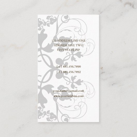 エレガントなダマスク織のヴィンテージの花の華麗さの紫色のワイン 名刺 (裏面)