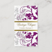 エレガントなダマスク織のヴィンテージの花の華麗さの紫色のワイン 名刺 (正面)