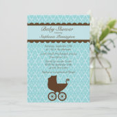 エレガントなダマスク織の乳母車のシャワーの招待 招待状 (スタンド正面)