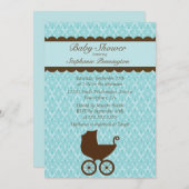 エレガントなダマスク織の乳母車のシャワーの招待 招待状 (正面/裏面)