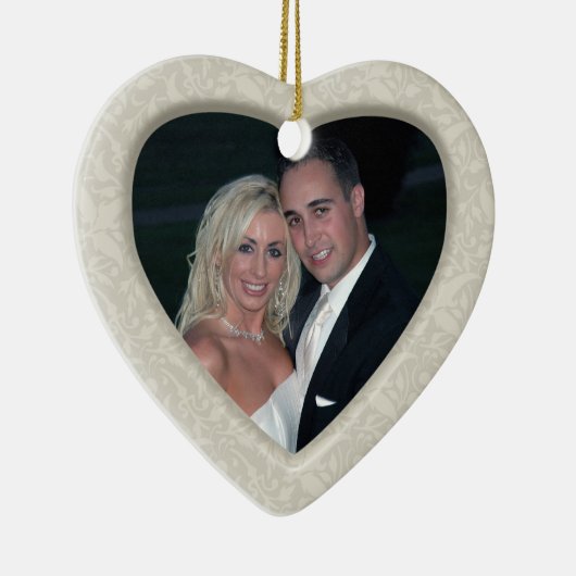 エレガントなダマスク織の初めてのクリスマスの写真のオーナメント セラミックオーナメント (右)