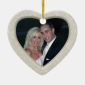 エレガントなダマスク織の初めてのクリスマスの写真のオーナメント セラミックオーナメント (正面)