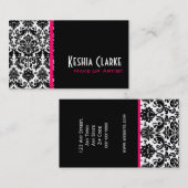 エレガントなダマスク織の名刺のピンクの黒 名刺 (正面/裏面)