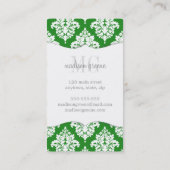 エレガントなダマスク織の緑及びモノグラムのな海軍カスタム 名刺 (裏面)