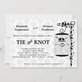 エレガントなダマスク織の背景が付いている粋な鳥かご 招待状