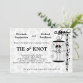 エレガントなダマスク織の背景が付いている粋な鳥かご 招待状 (スタンド正面)