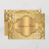 エレガントなダマスク織の花の渦巻の金ゴールド記念日RSVP 出欠カード (正面/裏面)