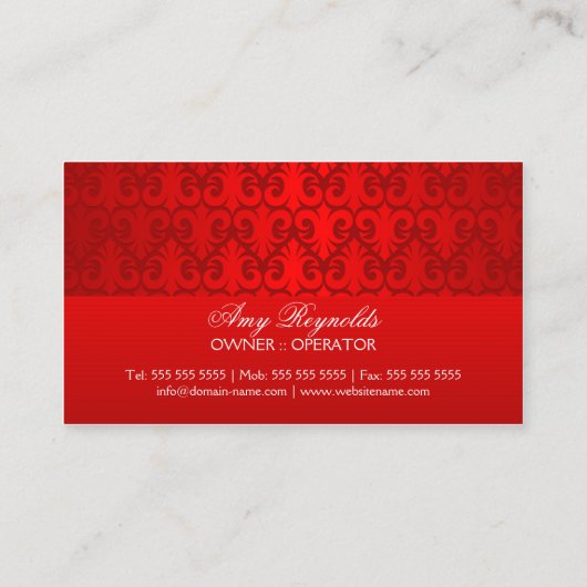 エレガントなダマスク織の赤い銀製のきらめく 名刺 (裏面)