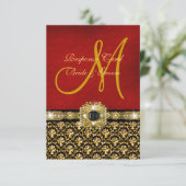 エレガントなダマスク織の黒の赤の金ゴールド 出欠カード (スタンド正面)