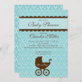 エレガントなダマスク織キャリッジ男の子のベビーシャワーの招待状 招待状 (正面/裏面)