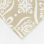 エレガントなダマスク織パターン|タンおよび白 フリースブランケット (角)