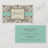 エレガントなダマスク織モダンなブラウン、緑およびベージュ色 名刺 (正面/裏面)